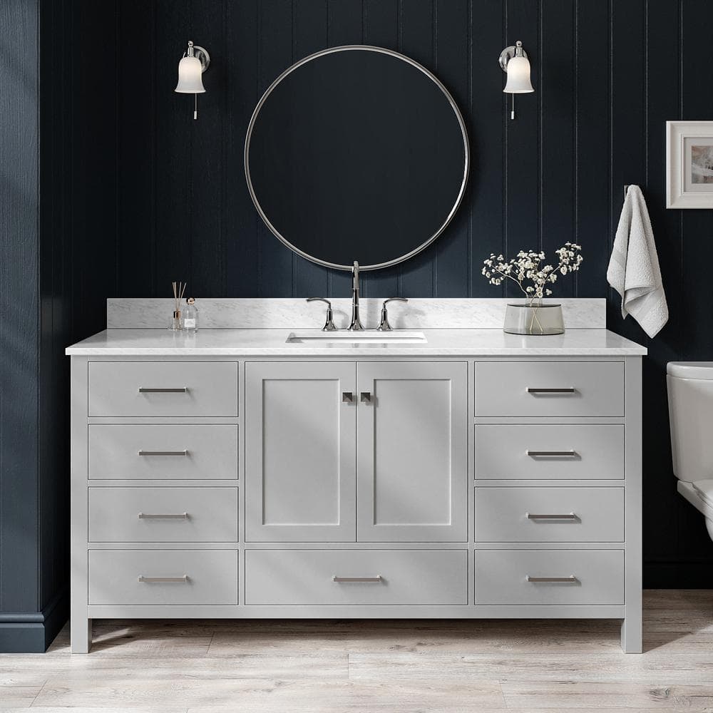 Cambridge 67" Gray Wood Vanity with Carrara Marble Top