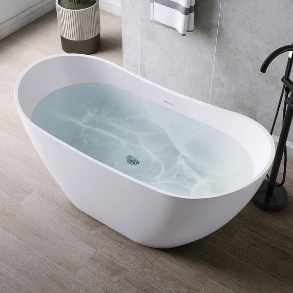 60 in. x 29 in. Acrylic Flatbottom Freestanding Soaking Bathtub in White
