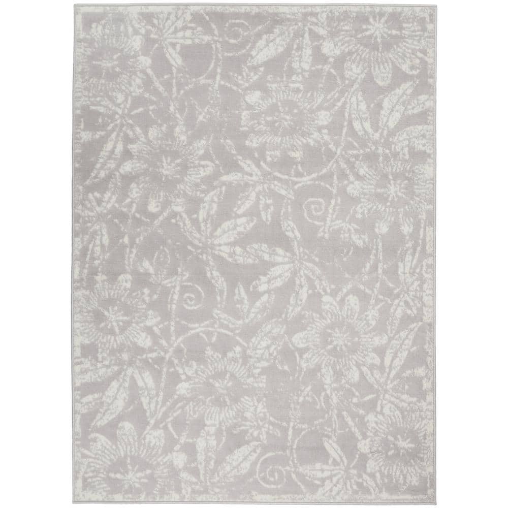 Enchanted Floral Grey 6' x 9' Synthetic Flat Woven Area Rug