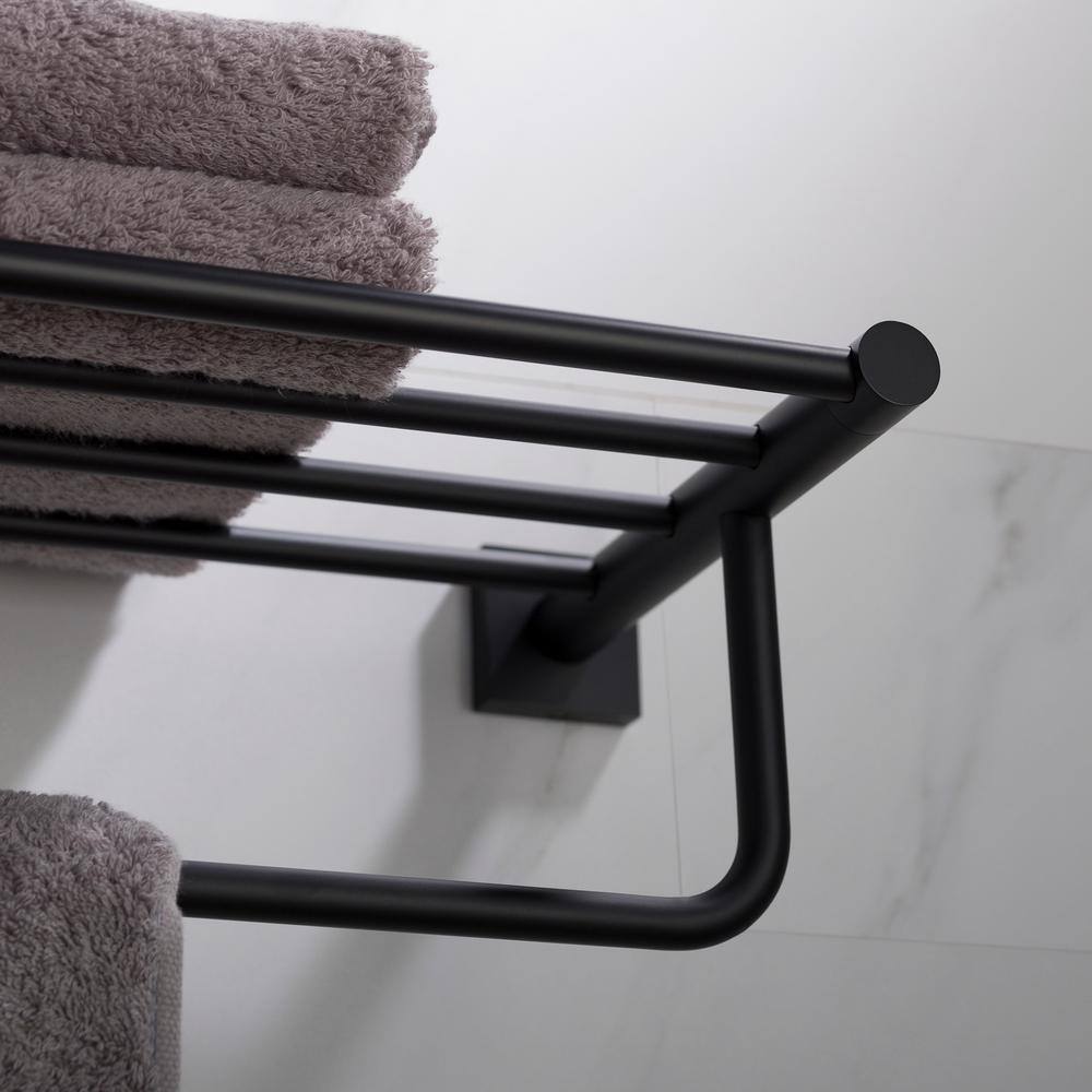 Matte Black Wall Mounted Bathroom Shelf with Towel Bar