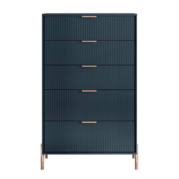 Festivo Modern 30" 5-Drawer Dresser Chest with Metal Handles - Navy