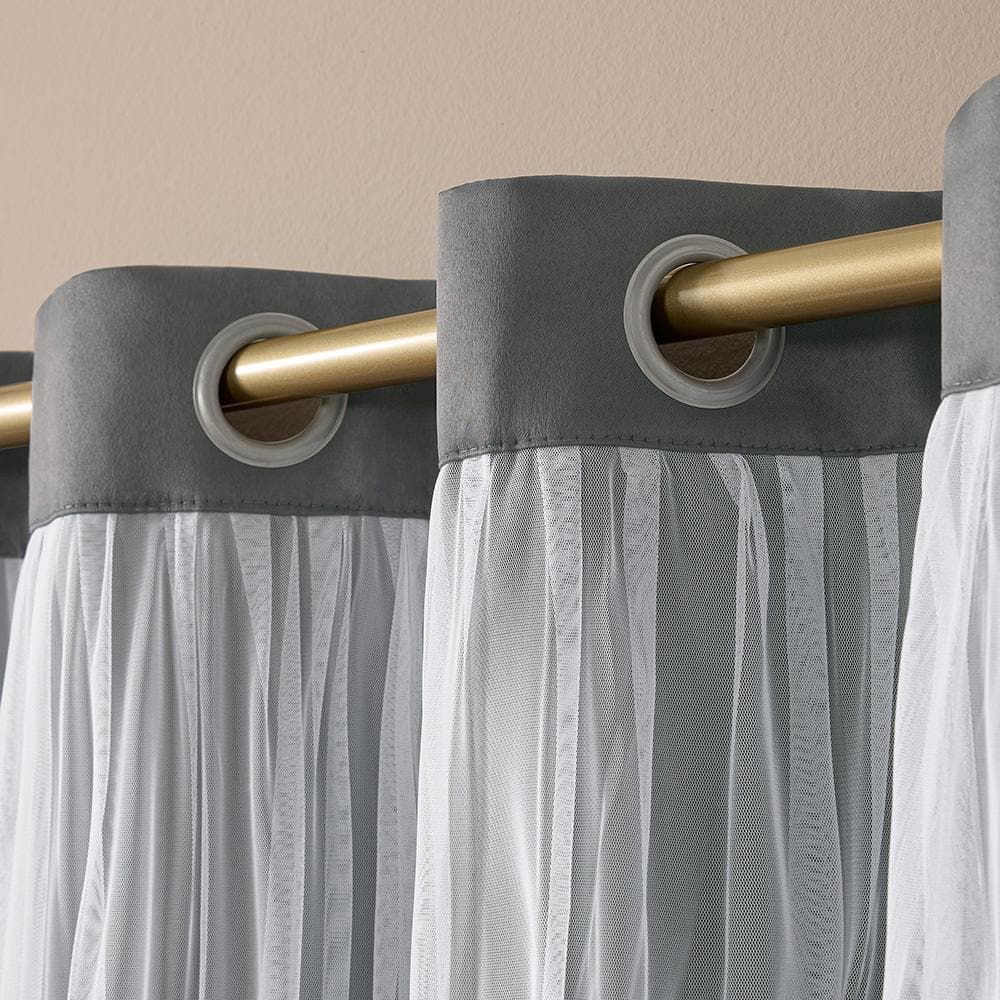 Cloud Gray and Silver Blackout Sheer Grommet Curtain Panels