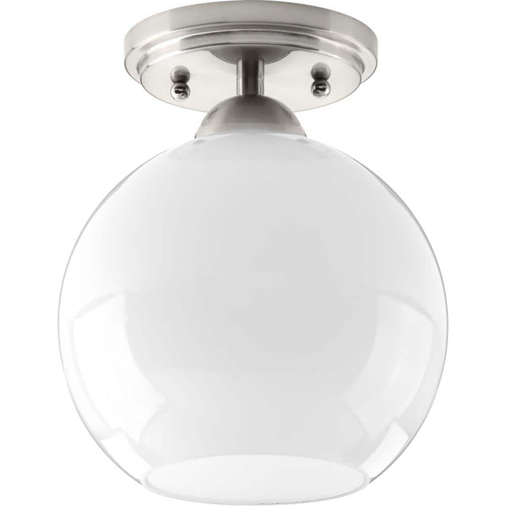 Carisa Brushed Nickel Globe Flush Mount Light with White Glass Shade