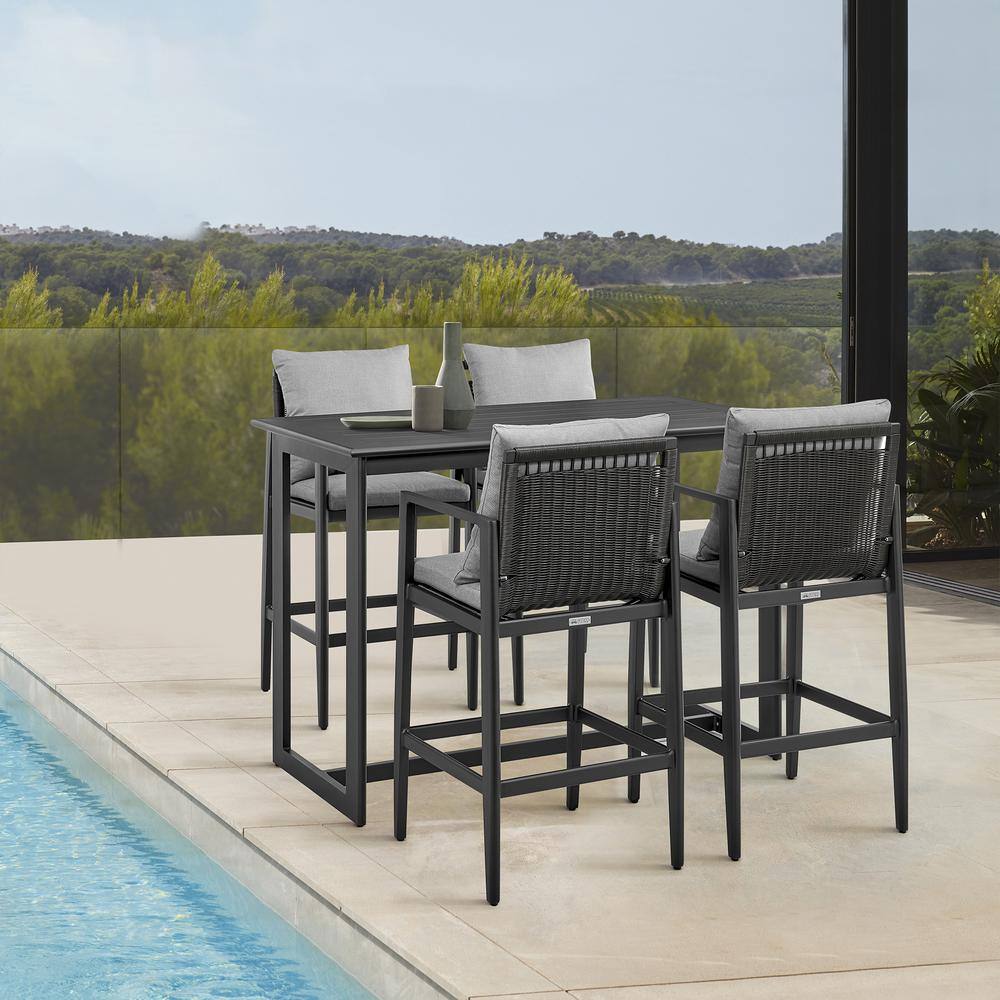 Grand Black Aluminum and Wicker 5-Piece Outdoor Bar Set