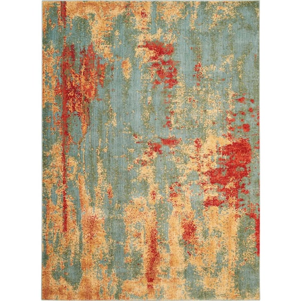 Nourison Somerset Teal/Multicolor 8 ft. x 11 ft. Artistic Contemporary Area Runner Rug