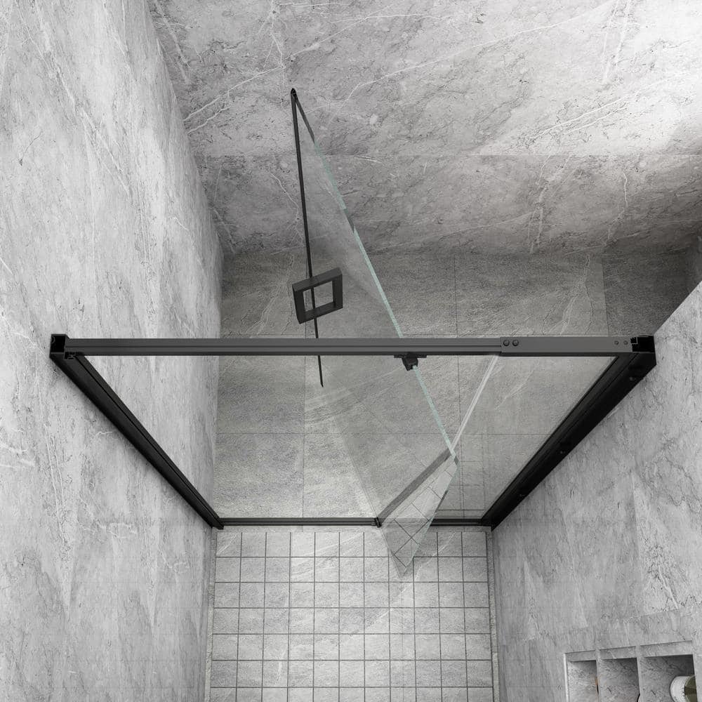 Matte Black Framed Pivot Shower Door with Clear Glass