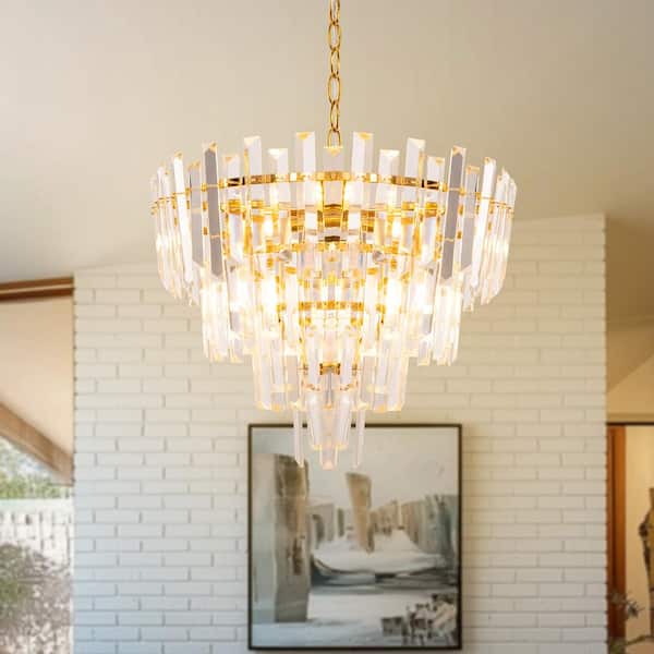Chrome 6-Light Crystal Chandelier, 4-Tier Elegant Modern Hanging Light Fixture for Living Room