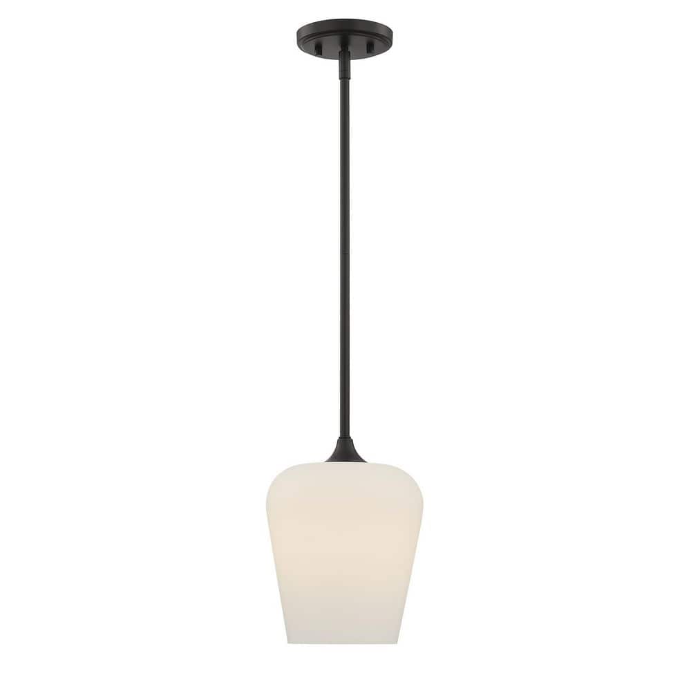 Octave 8 in. W x 10.5 in. H 1-Light Matte Black Pendant Light with White Opal Glass Shade price history on PriceWatchPro