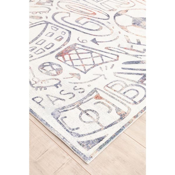 Sportsglyphs 6 ft. x 6 ft. Chalk/Multi-Colored Abstract Washable Area Rug
