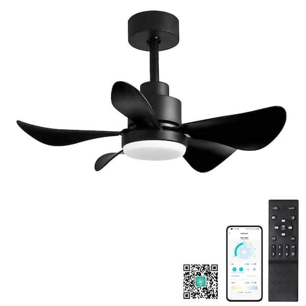 28 in. Smart Indoor Black Integrated LED Light 6-Speed Ceiling Fan with APP/Remote Control and Reversible DC Motor