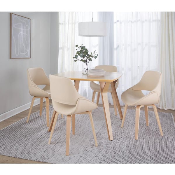 Lumisource Fabrico Cream Faux Leather and Natural Wood Side Chair (Set of 2)