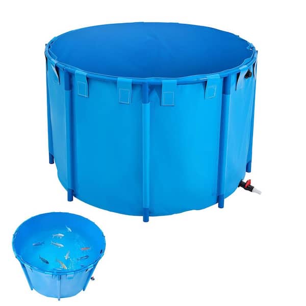 Canvas Fish Pond, 448.8 Gal. Capacity, PVC Koi Tank Round Goldfish Tank Stable Frame and Drain Valve Fish Pond