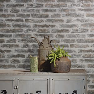 Exposed Brick Matte White and Taupe Vinyl on Non-woven Non-pasted Wallpaper Roll