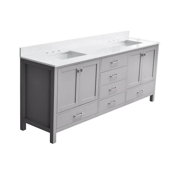StarrySky 84 in. Undermount Double Sink Freestanding Bath Vanity in Gray with White Engineered Stone Top