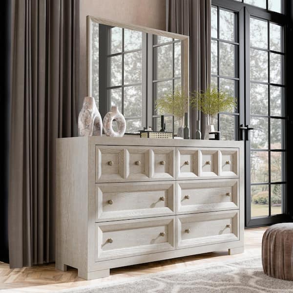 Flonnin Modern Classic Tawny Brown 6 Drawer 62 in. Wide Dresser with Cedarwood-Lined Bottom Drawers