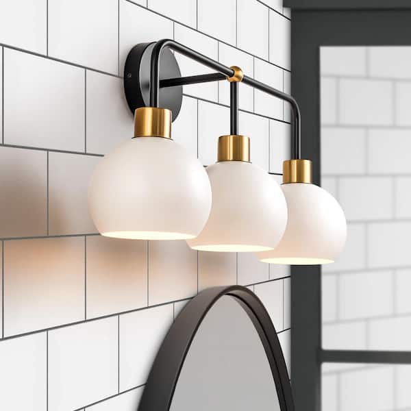 RRTYO Joree 21.6 in. 3-Light White Modern Metal Bowl Globe Shape Bathroom Vanity Lights For Mirror Linear Wall Sconces