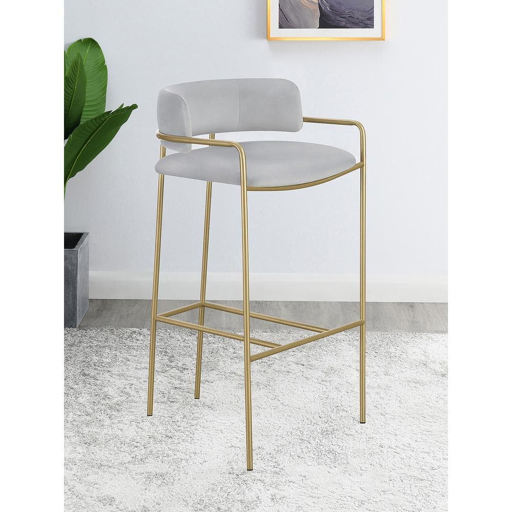 Gray Velvet and Gold Metal Contemporary Bar Stool