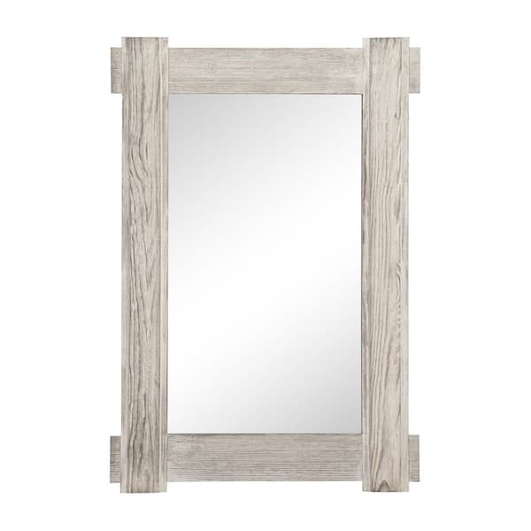 Lirago Rectangle 24 in. W x 36 in. H Retro Crossed Wood Framed Decorative Mirror In Weathered White