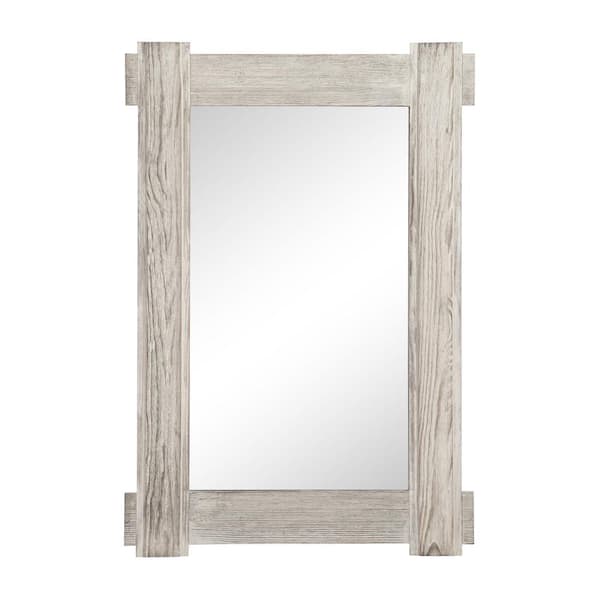 PexFix Rectangle 24 in. W x 36 in. H Retro Crossed Wood Framed Decorative Mirror In Weathered White