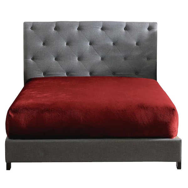 Polyester King Size Premium Flannel Plush Easy Fit 1-Piece Fitted Sheet, Burgundy