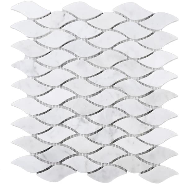 MOLOVO Carrara White 11.23 in. x 9.85 Geometric Polished Marble Mosaic Tile Sample