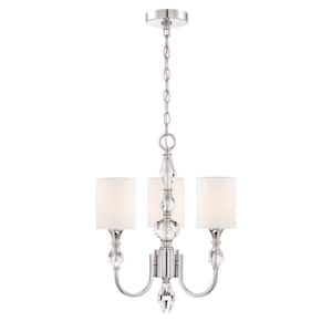 Evi 3-Light Chrome Chandelier with White Linen Shades For Dining Rooms