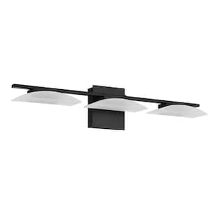 Metrass 3 27.56 in. W x 5.71 in. H 3-Light Matte Black Integrated LED Bathroom Vanity Light with Frosted Acrylic Shades
