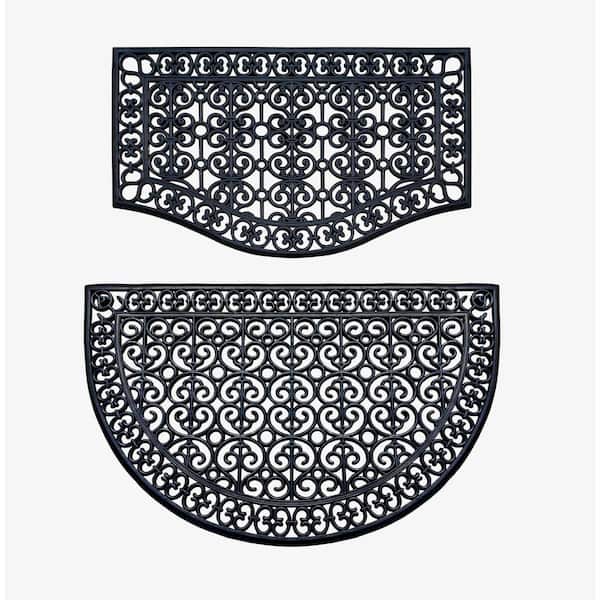 A1HC Black 24 in. x 39 in. and 30 in. x 48 in. Rubber 2 Piece Non-Slip Outdoor Doormat Set