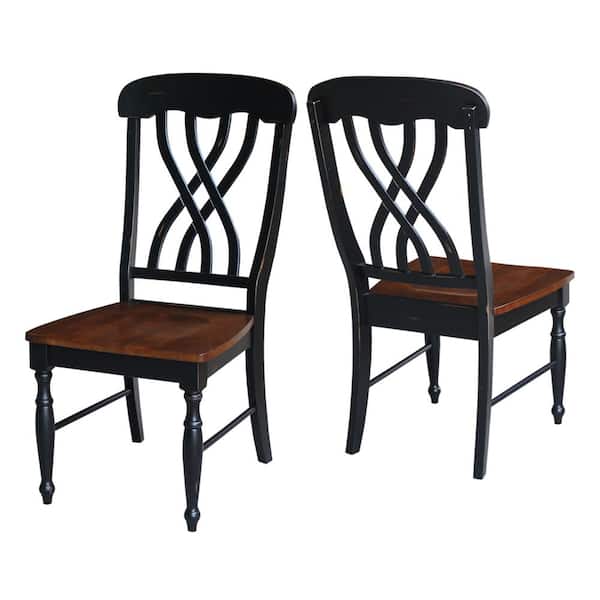International Concepts Aged Ebony and Espresso Wood Lattice Back Dining Chair (Set of 2)