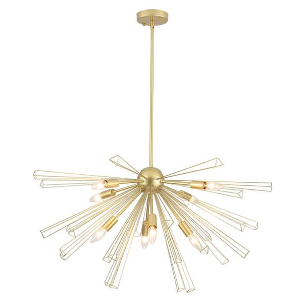 8-Light Dimmable Gold Sputnik Sphere Chandelier for Kitchen Island, Dining Room with No Bulbs Included