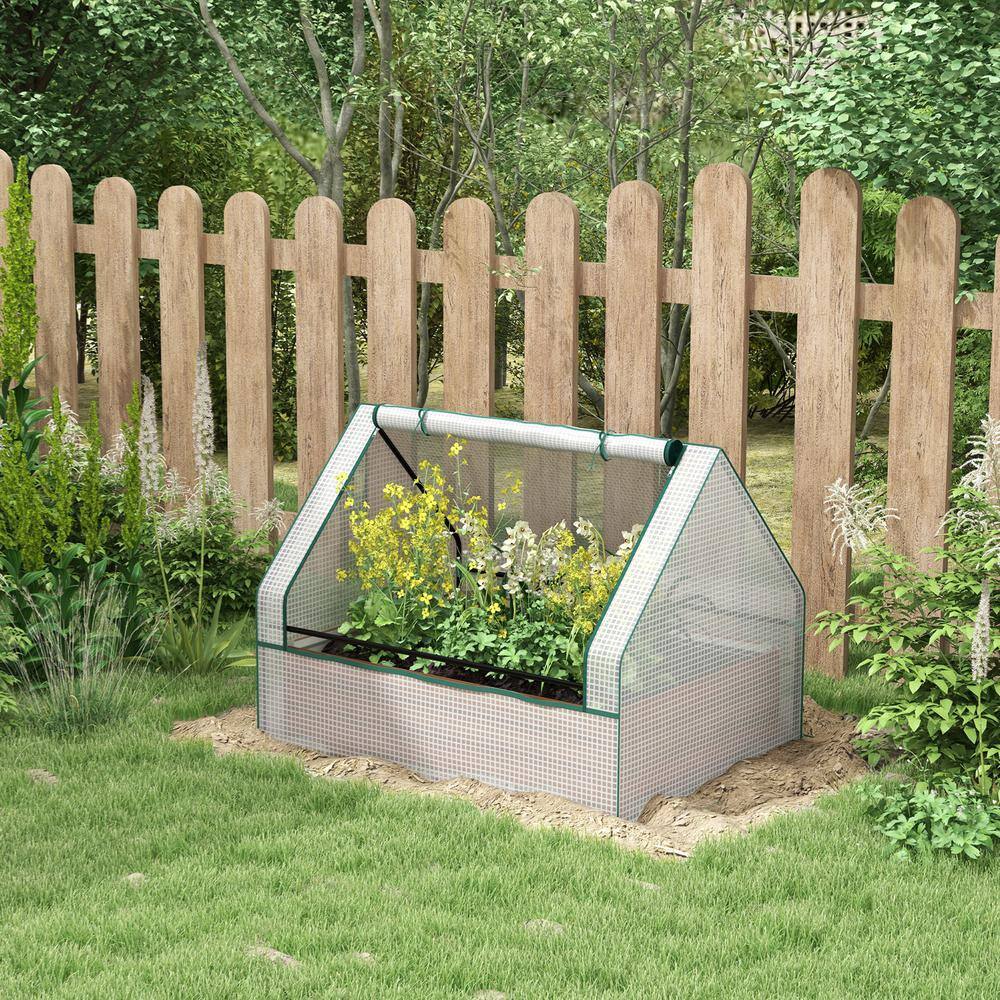 White and Brown PE Steel Mini Greenhouse with Planter Box