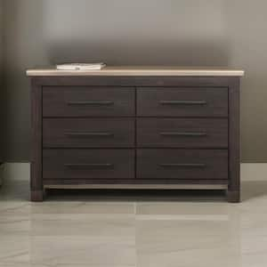 Gray and Bronze 6-Drawers 66 in. Dresser Without Mirror