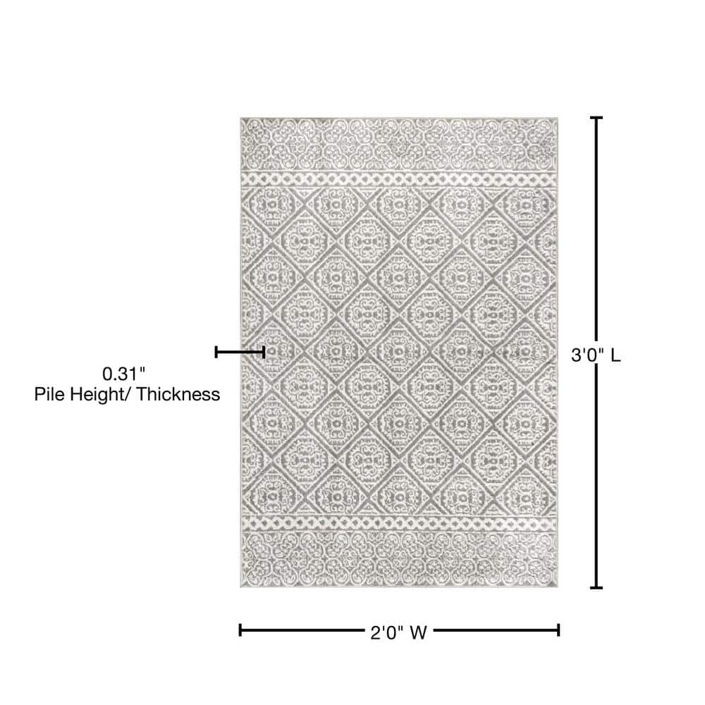 Jeanette Gray and Ivory Synthetic Geometric 2' x 3' Area Rug