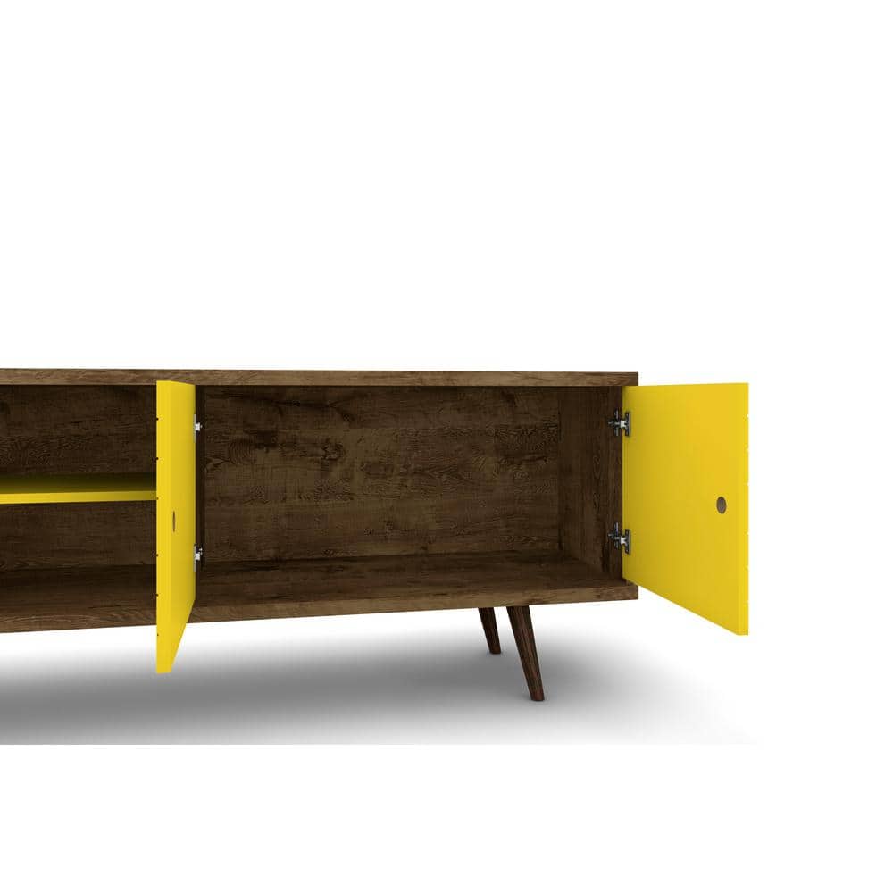 Liberty 63" Rustic Brown and Yellow Mid-Century Modern TV Stand with Cabinet
