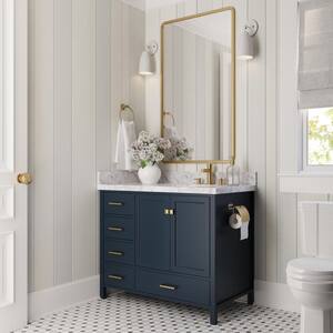 Cambridge 43 in. W x 22 in. D Vanity in Midnight Blue with Marble Vanity Top in Carrara White with White Basin