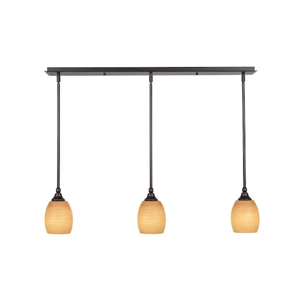 Unbranded Livingston 100-Watt 3 Light Dark Granite Linear Pendant Light with 5 in. Cayenne Linen Glass Shades No Bulbs Included