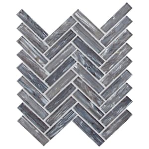 Shimmering Silver Herringbone 12.60 in. x 11.06 in. x 8 mm Glossy Glass Mesh-Mounted Mosaic Tile ( 9.7 sq.ft. )