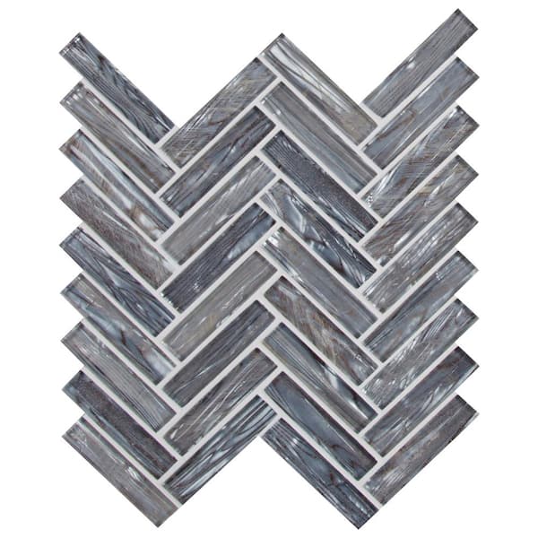 MSI Shimmering Silver Herringbone 11.06 in. x 12.6 in. Glossy Glass Patterned Look Wall Tile (9.7 sq. ft./Case)