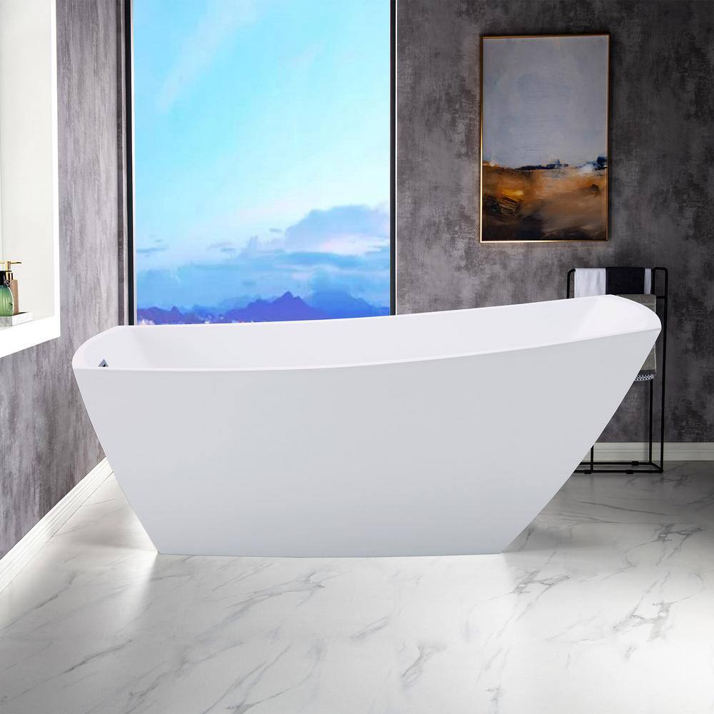 White Acrylic Freestanding Single Slipper Soaking Tub with Brushed Nickel Trim