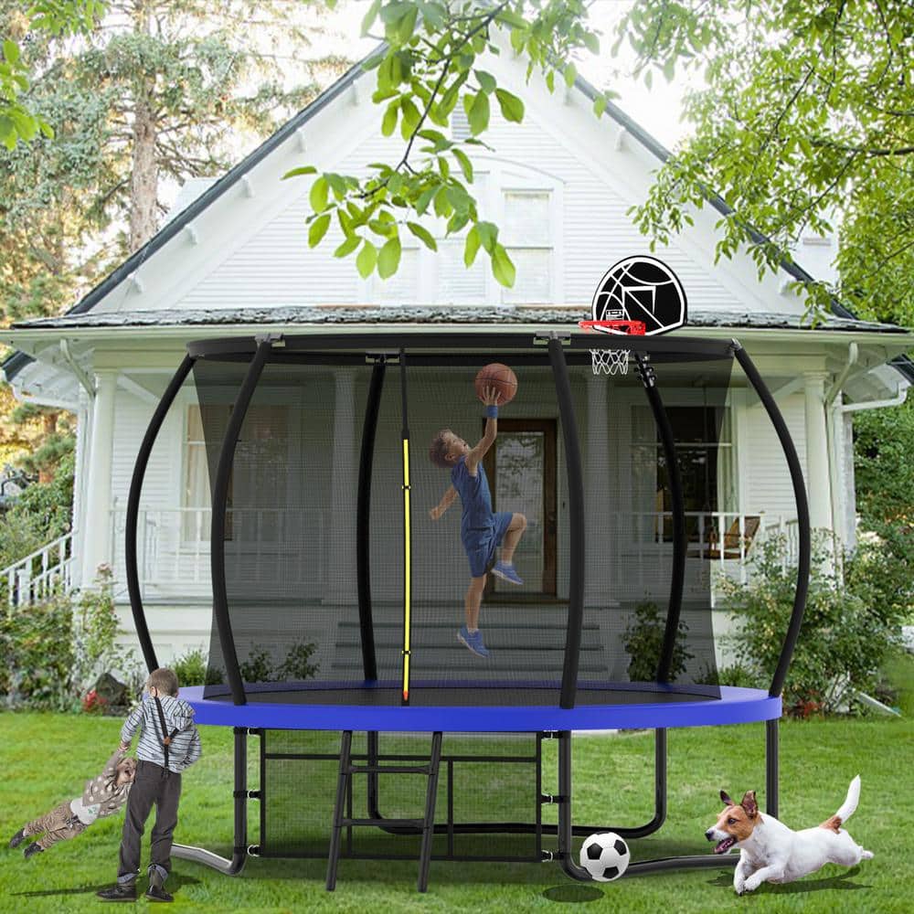 10 ft. Outdoor Pumpkin Trampoline with Basketball Hoop, Fence Net and Ladde