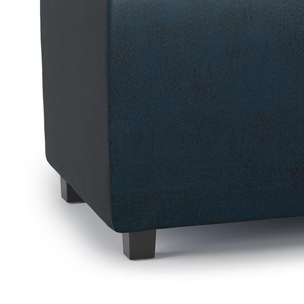 Avalon Distressed Dark Blue Faux Leather Storage Ottoman with Trays