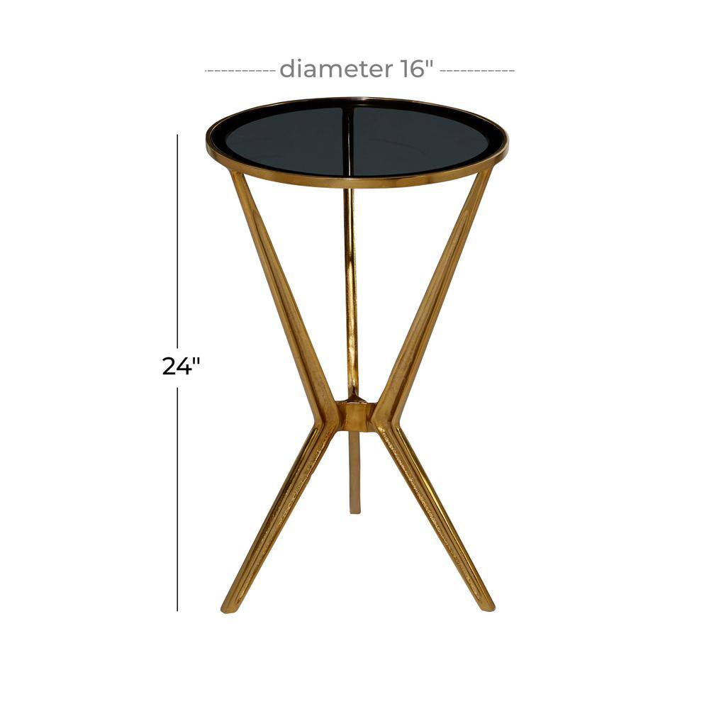 Gold Round Metal and Glass Accent Table with Graduated Legs
