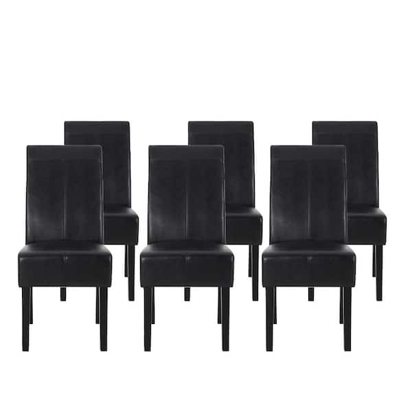 Noble House Braydon Midnight Black Faux Leather T-Stitch Dining Chair (Set of 6)
