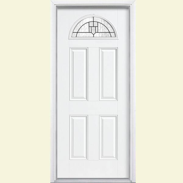 Masonite Glendale Fan Lite Painted Smooth Fiberglass Prehung Front Door with Brickmold-DISCONTINUED