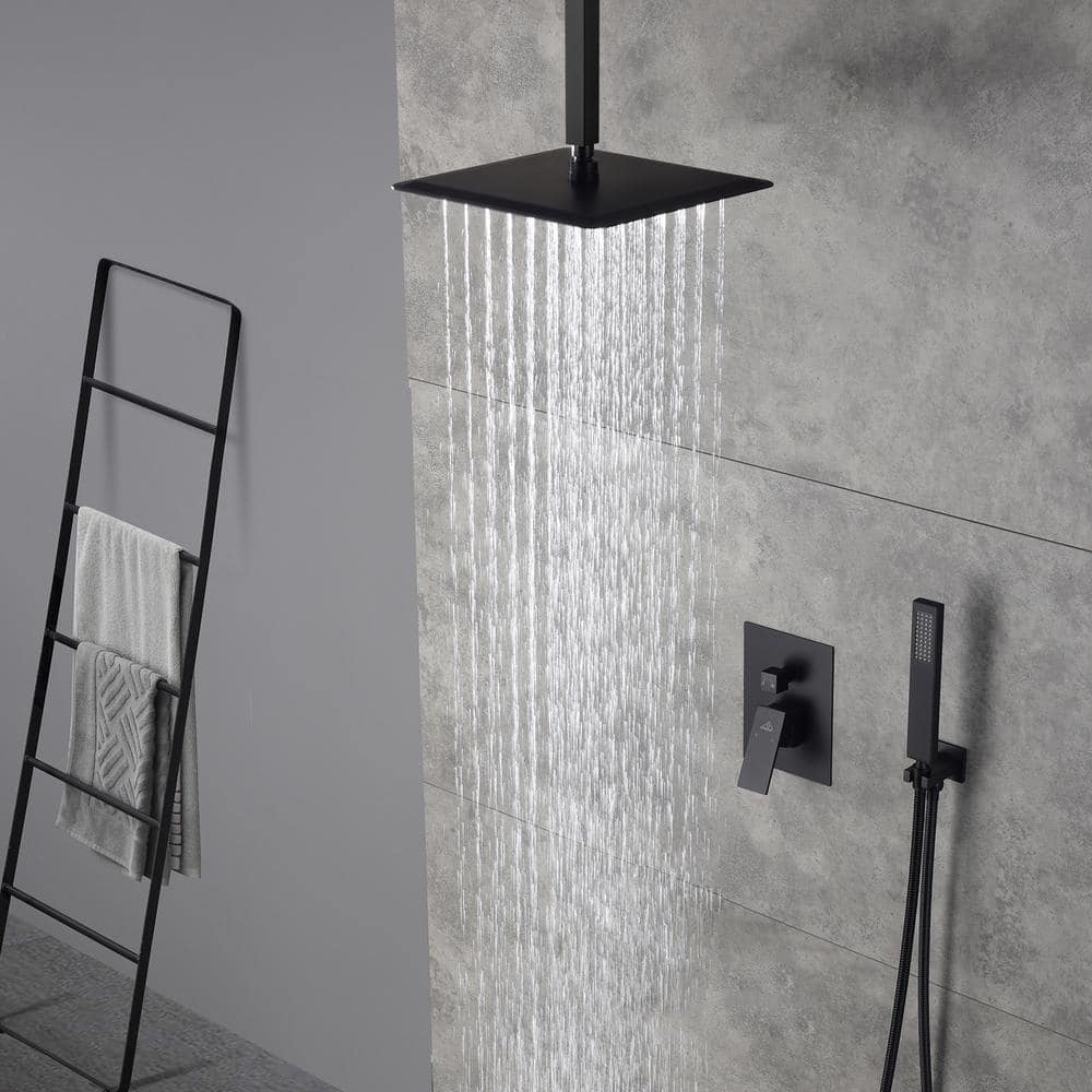 Large Matte Black Dual Square Ceiling Mounted Rain Shower System