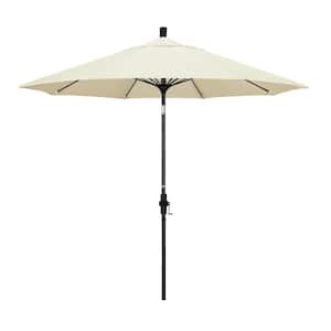 9 ft. Matted Black Aluminum Market Patio Umbrella with Fiberglass Ribs Collar Tilt Crank Lift in Canvas Sunbrella
