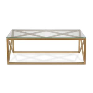 Dixon 46 in. Brass Large Rectangle Glass Coffee Table