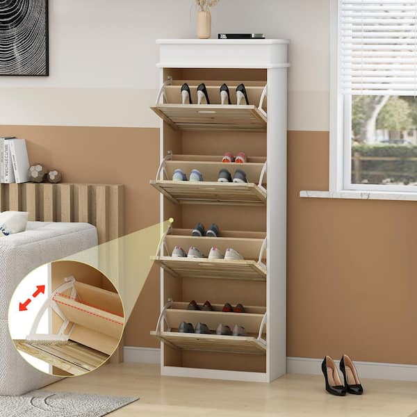 21.7W Shoe Storage Cabinet With 4 Large Fold-Out Drawers - On