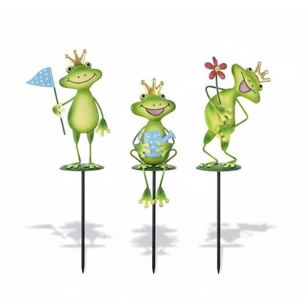 3-Pack Metal Frog Yard Stakes - 14.2 in. Outdoor Lawn Patio Decor