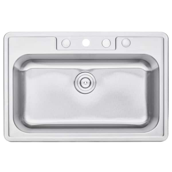 Top Mount Drop-In Stainless Steel 18-Gauge 33 in. x 22 in. x 9 in. Deep 4-Faucet Holes Single Bowl Kitchen Sink